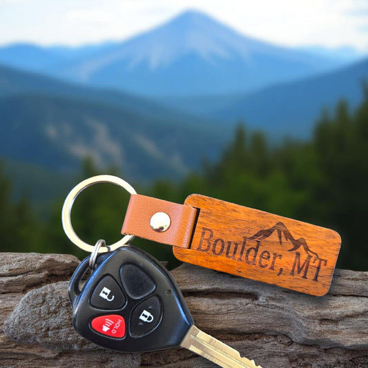 Wooden Keychain with leather strap