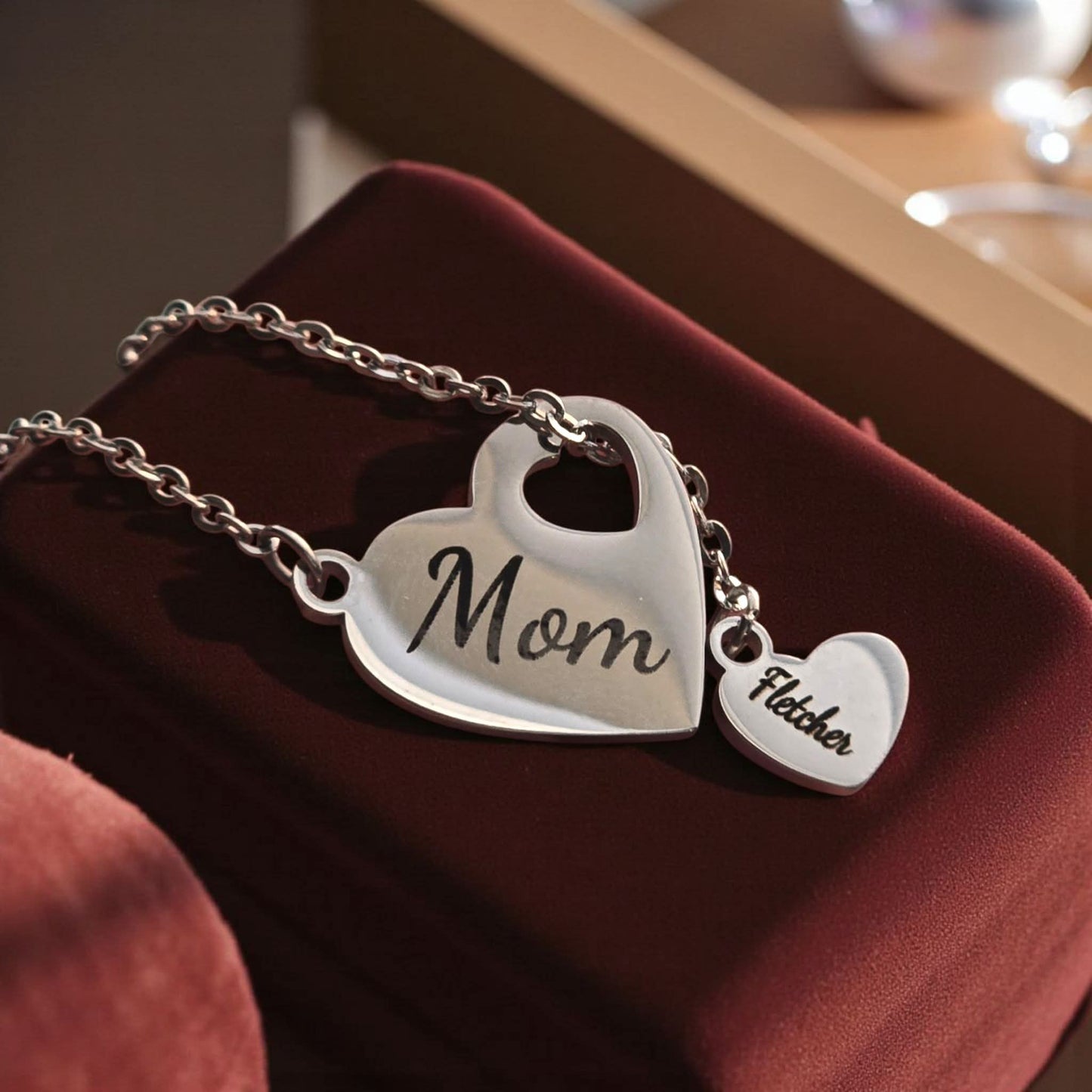 Double Heart Hanging Necklace
